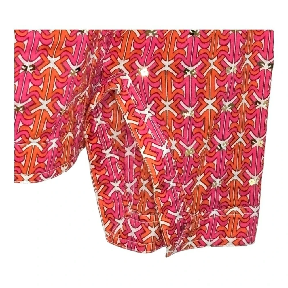 Tory Burch Stephanie Tunic Blouse Womens 2 Pink Orange Sequin Geometric‎ Cotton